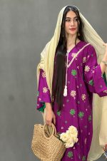 تصویر لباس ساحلی بنفش مدل گل ابریشم